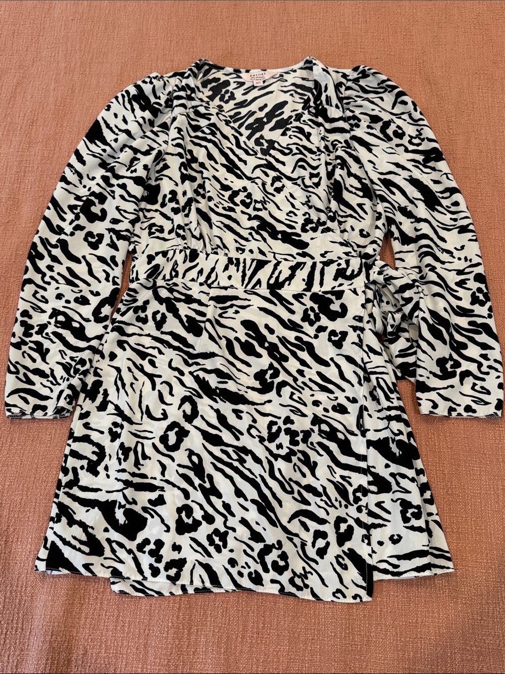 Wrap-Style Black & White Animal Print dress